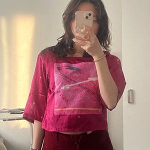 Agnes B. Square Neck Short Sleeve Crop Shirt